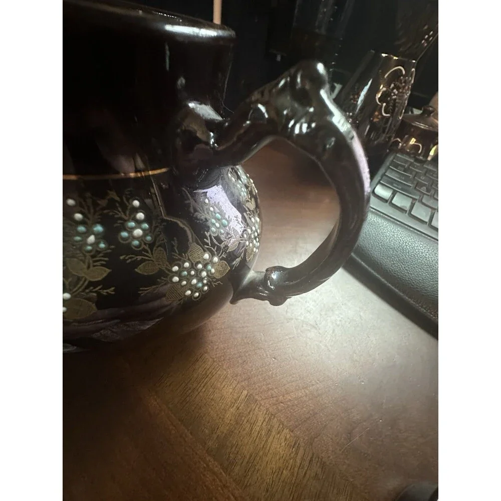 VTG Garland Brand Ornate Hand Painted Blue White Floral Brown Tea Pot RN 75153